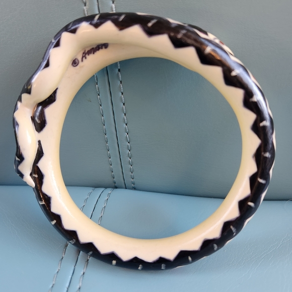 20s SNAKE Serpent Cuff Bangle Art Deco Ivorine Harlequin Handpainted Bracelet - Picture 4 of 16